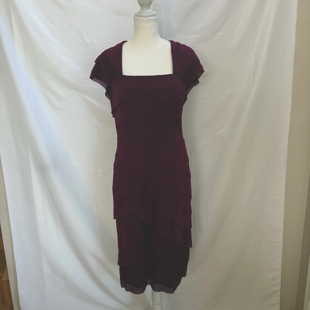 Tadashi Shoji Size 12, Silk Cocktail Criss-Cross Pleated  Burgundy Dress